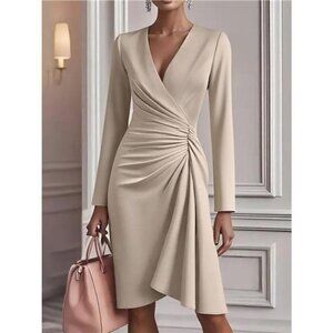 Ruched Surplice Long Sleeve Dress
